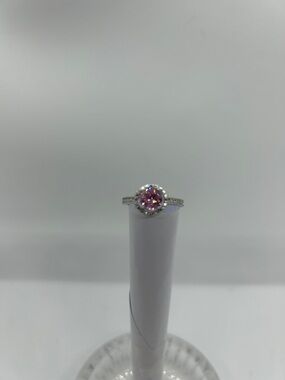 Ring with Pink Center Gemstone and Halo